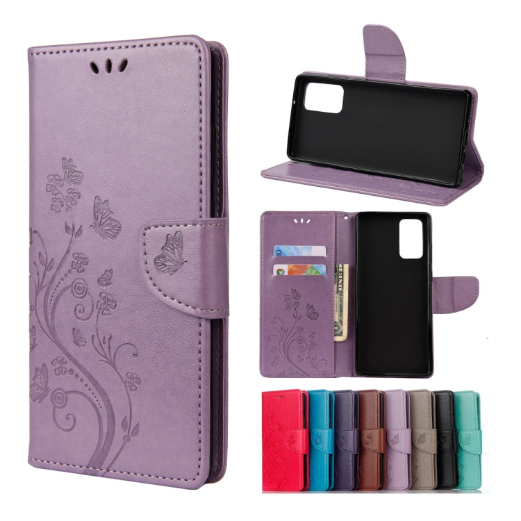For Samsung Galaxy Note20 Butterfly Flower Embossing Horizontal Flip Leather Case with Holder & Card Slots & Wallet