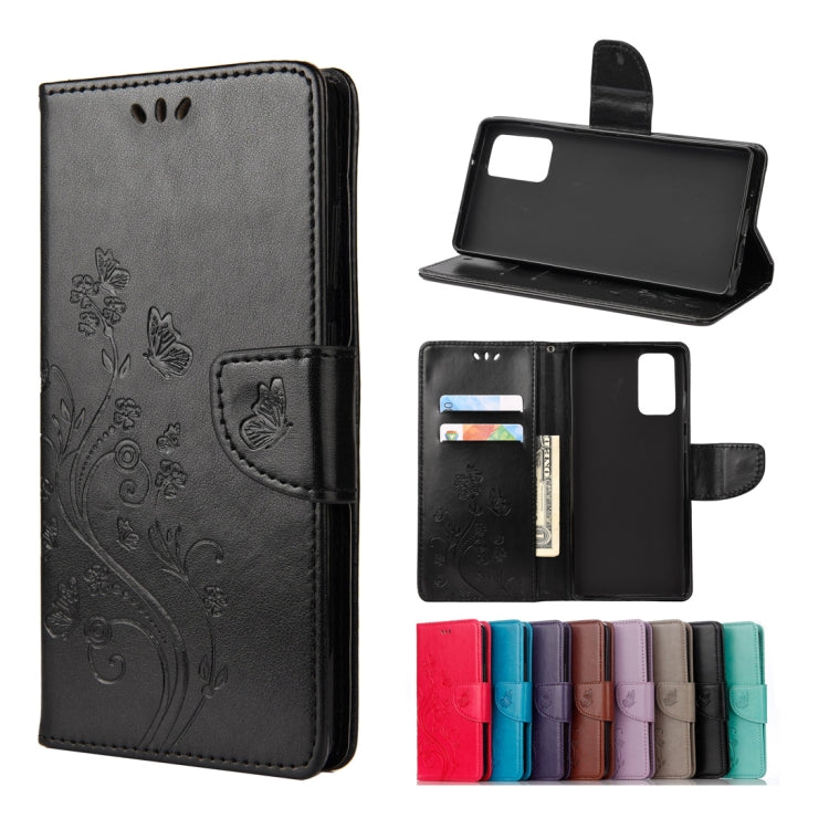 For Samsung Galaxy Note20 Ultra Butterfly Flower Embossing Horizontal Flip Leather Case with Holder & Card Slots & Wallet