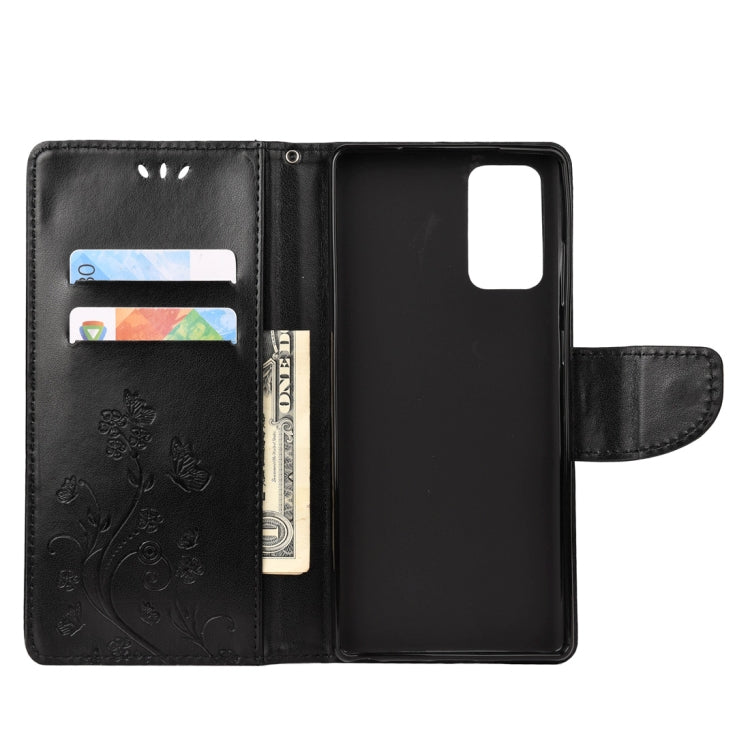 For Samsung Galaxy Note20 Ultra Butterfly Flower Embossing Horizontal Flip Leather Case with Holder & Card Slots & Wallet
