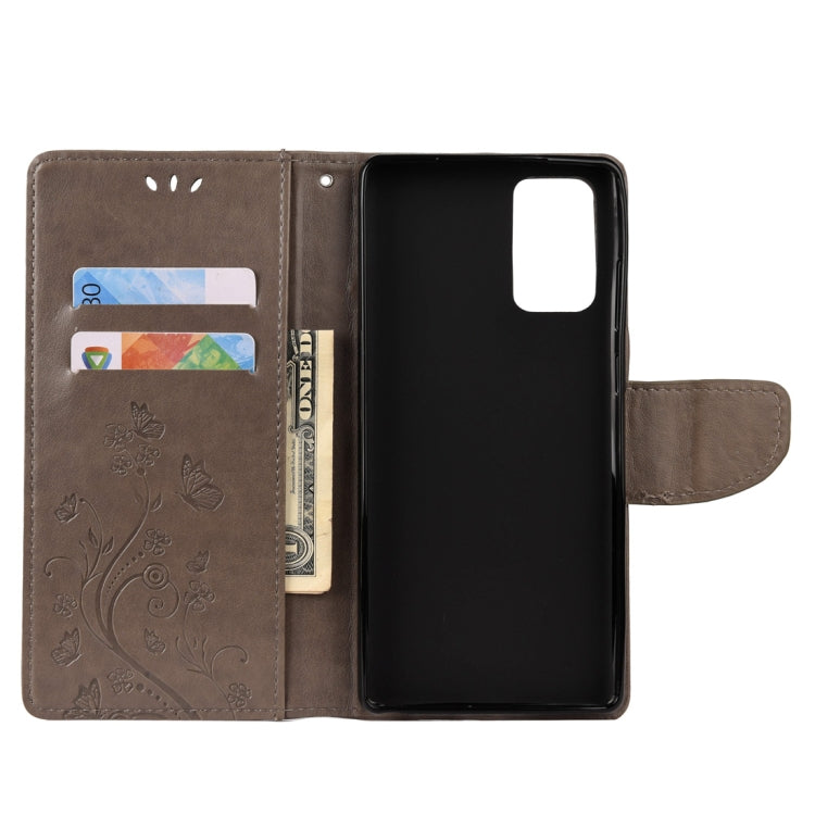 For Samsung Galaxy Note20 Ultra Butterfly Flower Embossing Horizontal Flip Leather Case with Holder & Card Slots & Wallet