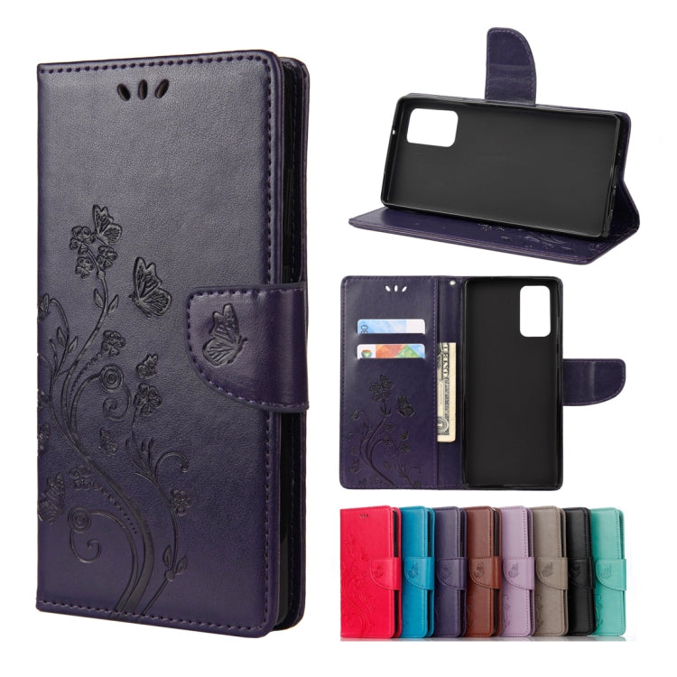 For Samsung Galaxy Note20 Ultra Butterfly Flower Embossing Horizontal Flip Leather Case with Holder & Card Slots & Wallet