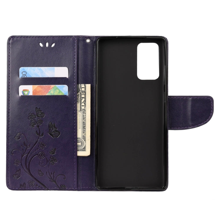 For Samsung Galaxy Note20 Ultra Butterfly Flower Embossing Horizontal Flip Leather Case with Holder & Card Slots & Wallet