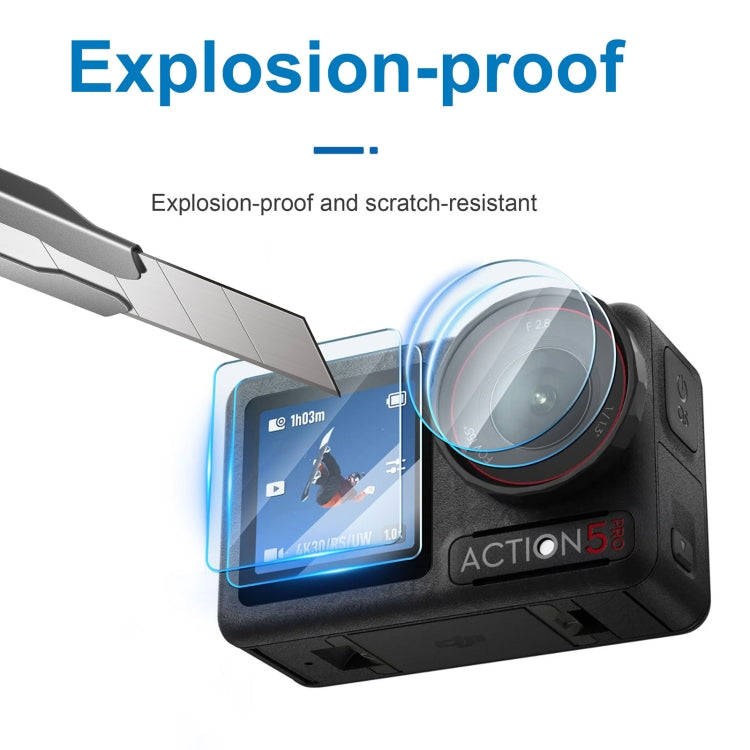 For DJI Osmo Action 5 Pro STARTRC 3 in 1 Lens Protector Front and Rear Screen Tempered Glass Films - 2 Sets