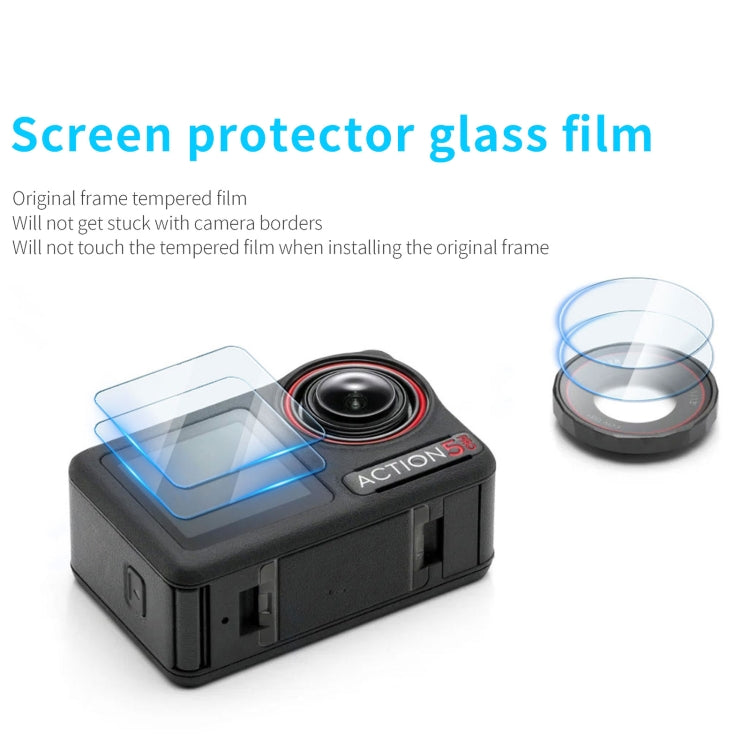 For DJI Osmo Action 5 Pro STARTRC 3 in 1 Lens Protector Front and Rear Screen Tempered Glass Films - 2 Sets