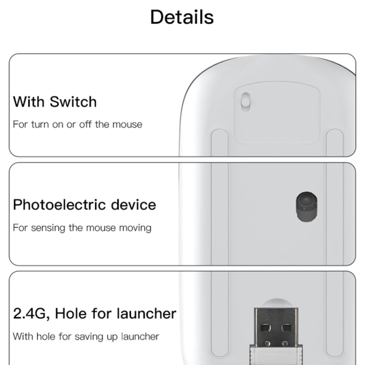 Yesido KB15 Slim 2.4G Rechargeable Wireless Optical Mouse - White