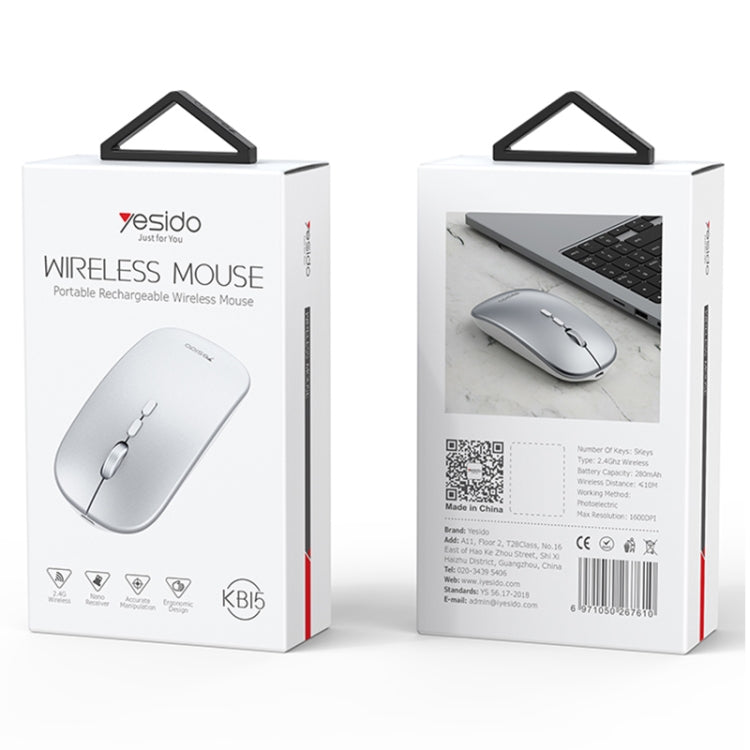 Yesido KB15 Slim 2.4G Rechargeable Wireless Optical Mouse - White
