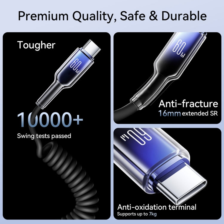 JOYROOM S-A43 60W USB-C / Type-C to USB-C / Type-C Coiled Fast Charging Data Cable, Length:1.5m - Black