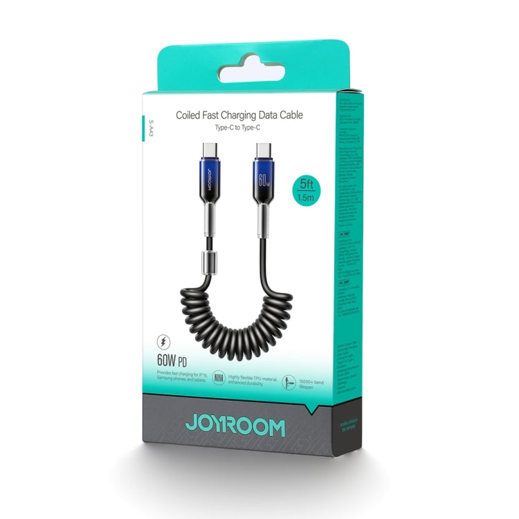 JOYROOM S-A43 60W USB-C / Type-C to USB-C / Type-C Coiled Fast Charging Data Cable, Length:1.5m - Black