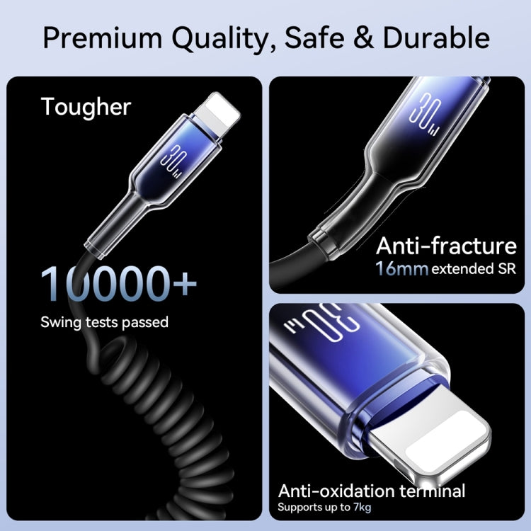 JOYROOM S-A43 30W USB-C / Type-C to 8 Pin Coiled Fast Charging Data Cable, Length:1.5m - Black