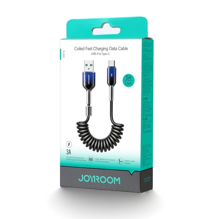 JOYROOM S-A43 3A USB to USB-C / Type-C Coiled Fast Charging Data Cable, Length:1.5m - Black