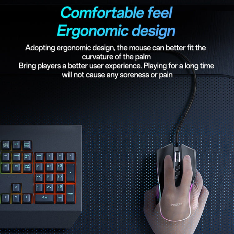 Yesido KB20 USB 7200DPI RGB Wired Mouse - Black