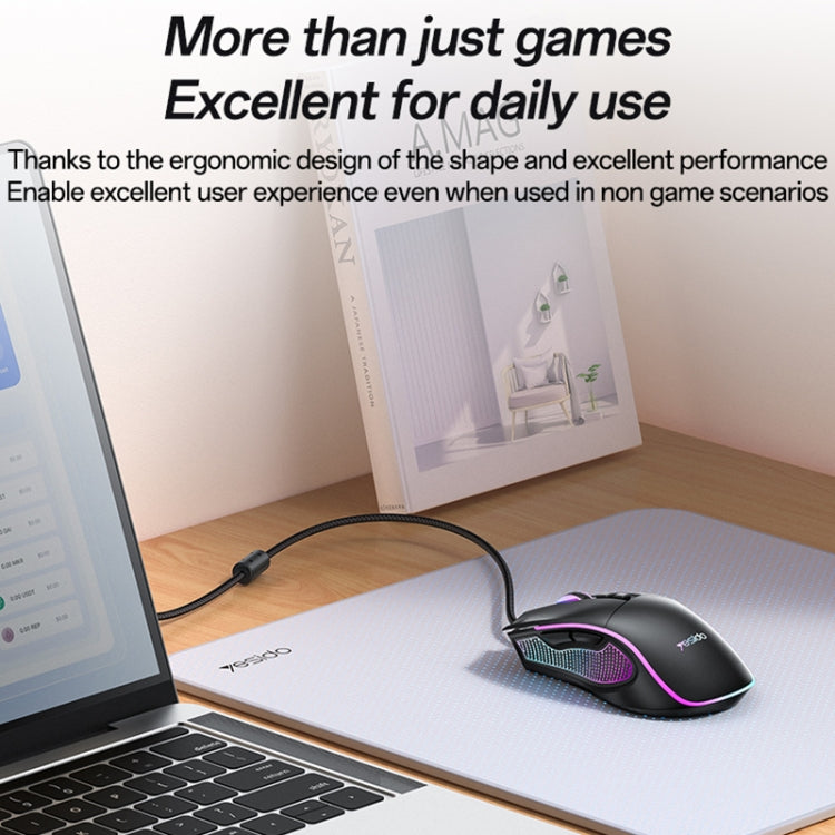 Yesido KB20 USB 7200DPI RGB Wired Mouse - Black