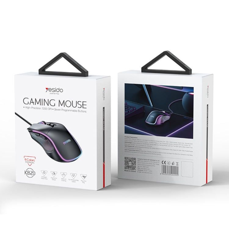 Yesido KB20 USB 7200DPI RGB Wired Mouse - Black