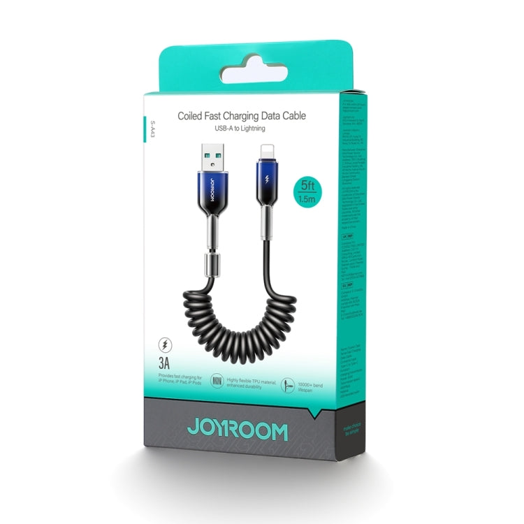 JOYROOM S-A43 3A USB to 8 Pin Coiled Fast Charging Data Cable, Length:1.5m - Black