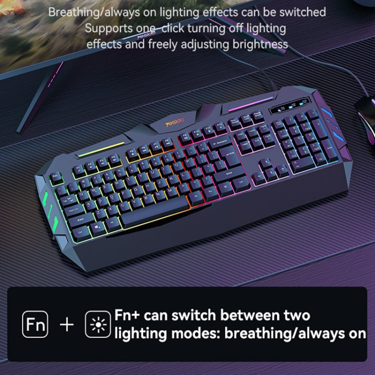 Yesido KB21 104-key 1.5m USB Wired Keyboard with Breathing Light - Black