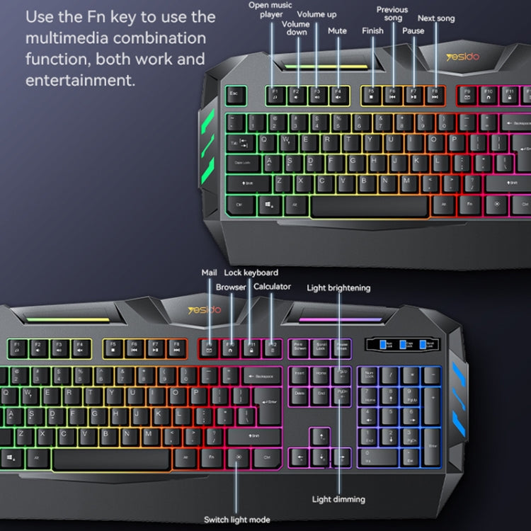Yesido KB21 104-key 1.5m USB Wired Keyboard with Breathing Light - Black