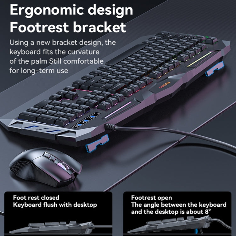 Yesido KB21 104-key 1.5m USB Wired Keyboard with Breathing Light - Black