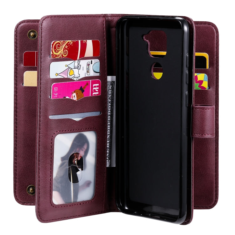 For Xiaomi Redmi Note 9 Multifunctional Magnetic Copper Buckle Horizontal Flip Solid Color Leather Case with 10 Card Slots & Wallet & Holder & Photo Frame