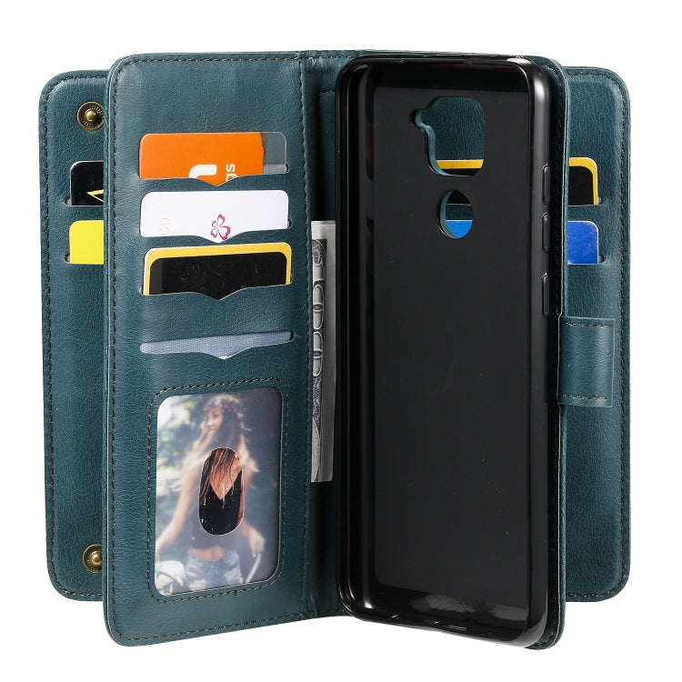 For Xiaomi Redmi Note 9 Multifunctional Magnetic Copper Buckle Horizontal Flip Solid Color Leather Case with 10 Card Slots & Wallet & Holder & Photo Frame