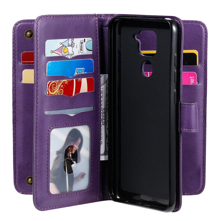For Xiaomi Redmi Note 9 Multifunctional Magnetic Copper Buckle Horizontal Flip Solid Color Leather Case with 10 Card Slots & Wallet & Holder & Photo Frame