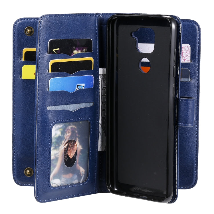 For Xiaomi Redmi Note 9 Multifunctional Magnetic Copper Buckle Horizontal Flip Solid Color Leather Case with 10 Card Slots & Wallet & Holder & Photo Frame