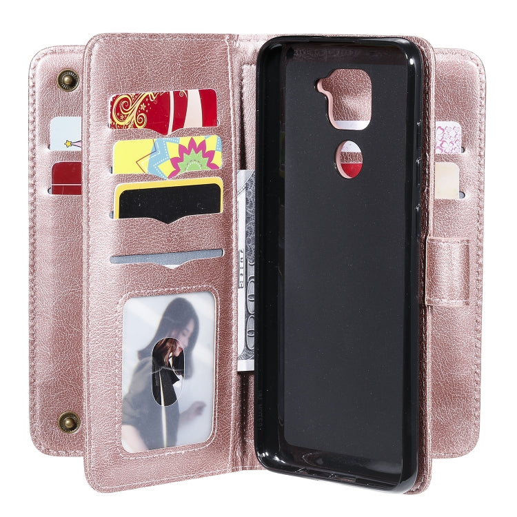 For Xiaomi Redmi Note 9 Multifunctional Magnetic Copper Buckle Horizontal Flip Solid Color Leather Case with 10 Card Slots & Wallet & Holder & Photo Frame
