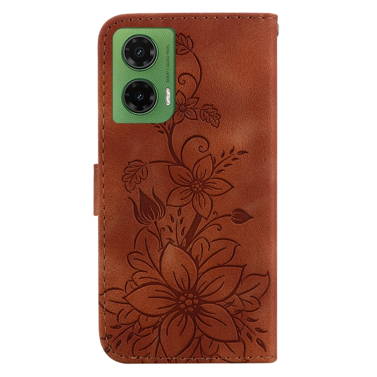 For Motorola Moto G35 Lily Embossed Leather Phone Case