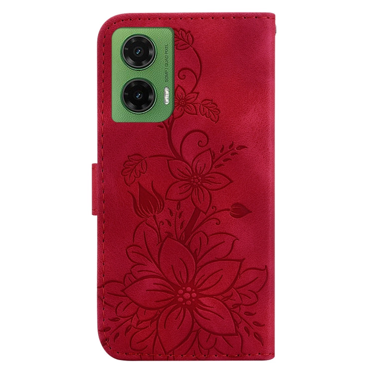 For Motorola Moto G35 Lily Embossed Leather Phone Case