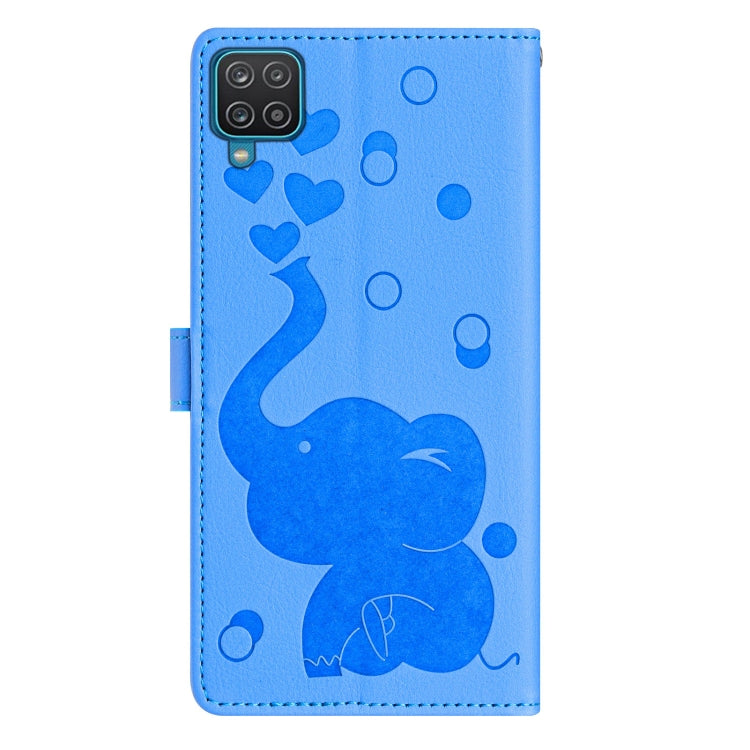 For Samsung Galaxy A12 5G Cartoon Elephant Embossed Leather Phone Case