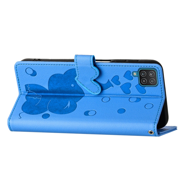 For Samsung Galaxy A12 5G Cartoon Elephant Embossed Leather Phone Case