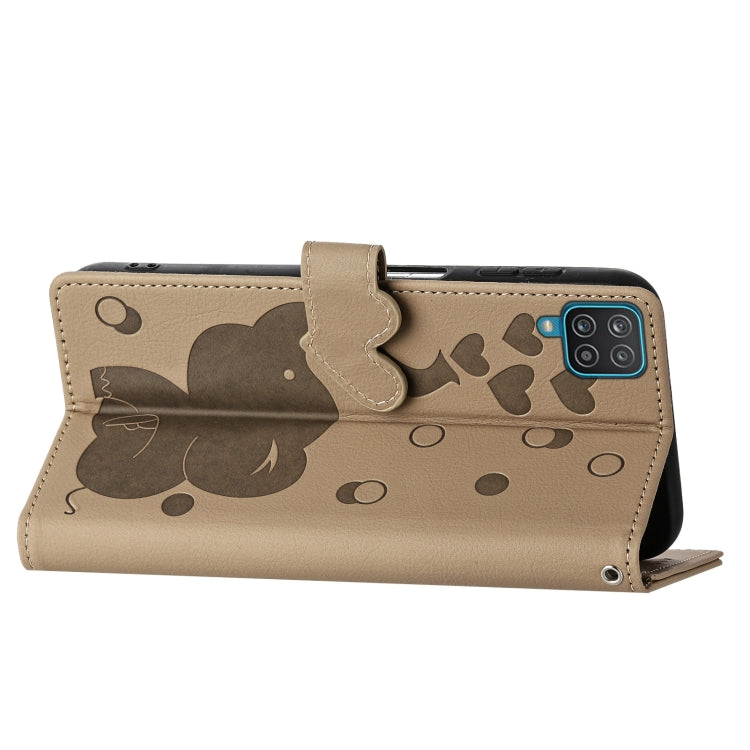 For Samsung Galaxy A12 5G Cartoon Elephant Embossed Leather Phone Case