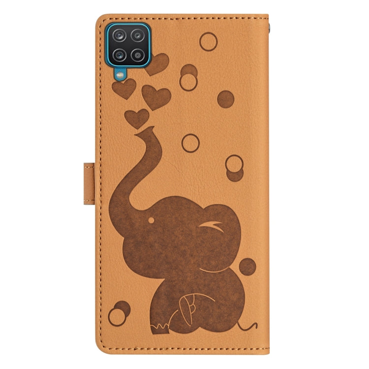 For Samsung Galaxy A12 5G Cartoon Elephant Embossed Leather Phone Case