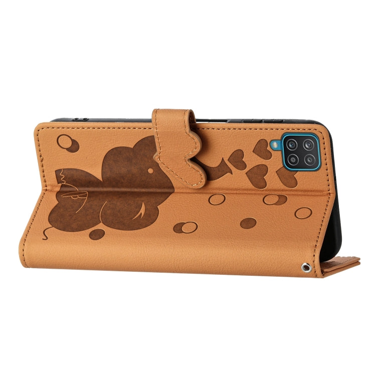 For Samsung Galaxy A12 5G Cartoon Elephant Embossed Leather Phone Case
