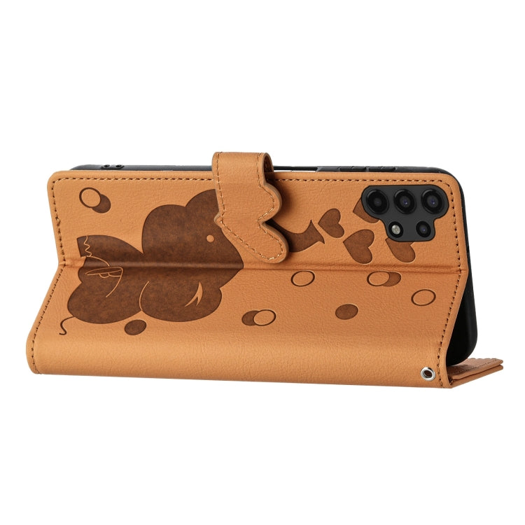 For Samsung Galaxy A13 4G / 5G Cartoon Elephant Embossed Leather Phone Case