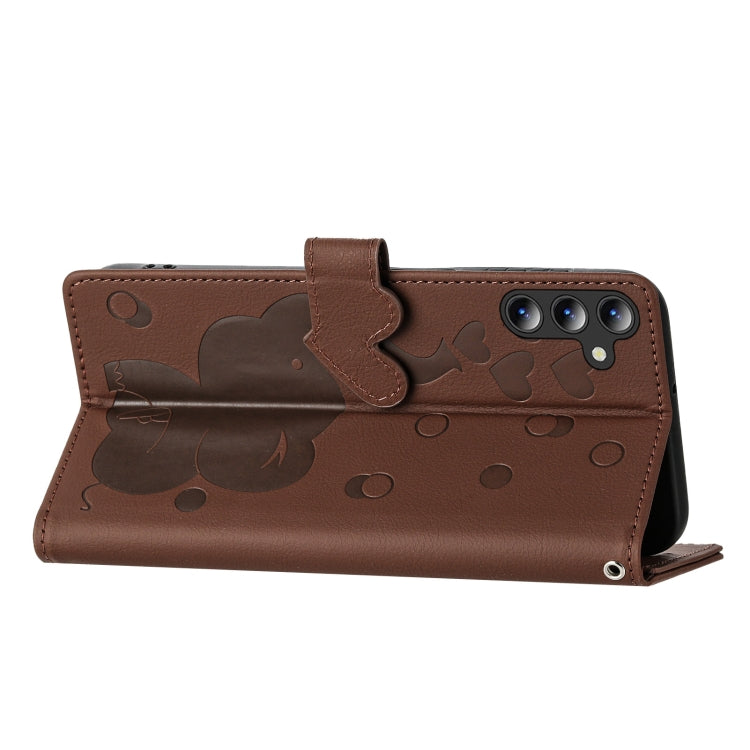 For Samsung Galaxy A14 Cartoon Elephant Embossed Leather Phone Case