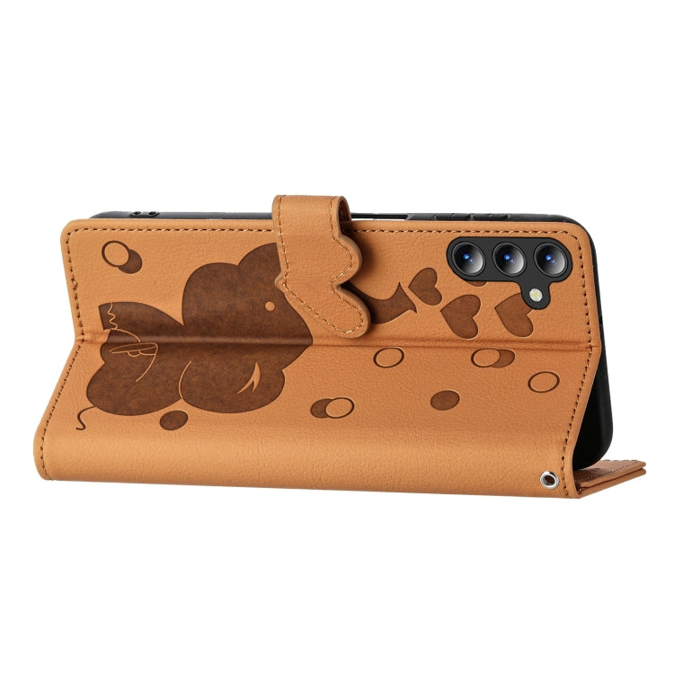 For Samsung Galaxy A14 Cartoon Elephant Embossed Leather Phone Case