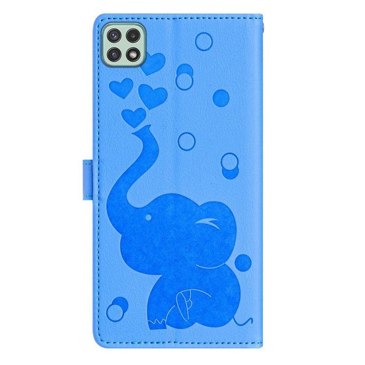 For Samsung Galaxy A22 5G Cartoon Elephant Embossed Leather Phone Case