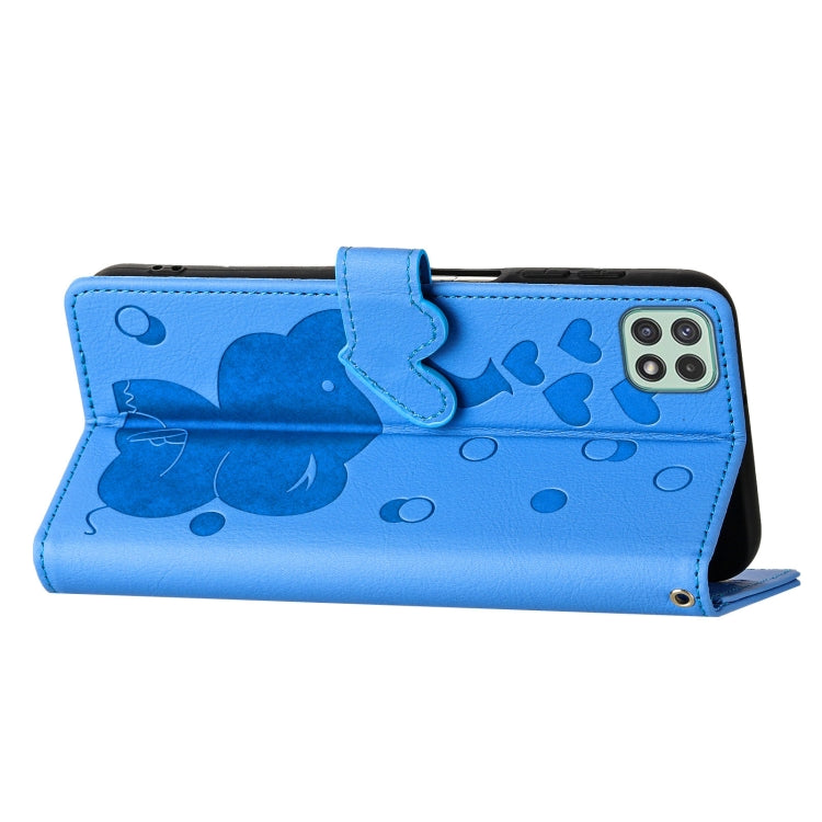 For Samsung Galaxy A22 5G Cartoon Elephant Embossed Leather Phone Case