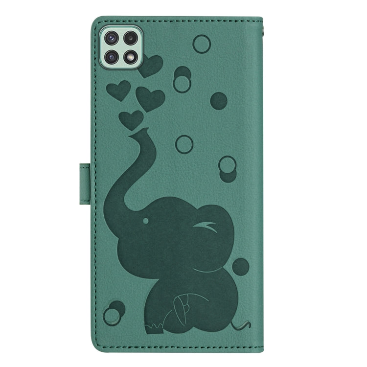 For Samsung Galaxy A22 5G Cartoon Elephant Embossed Leather Phone Case