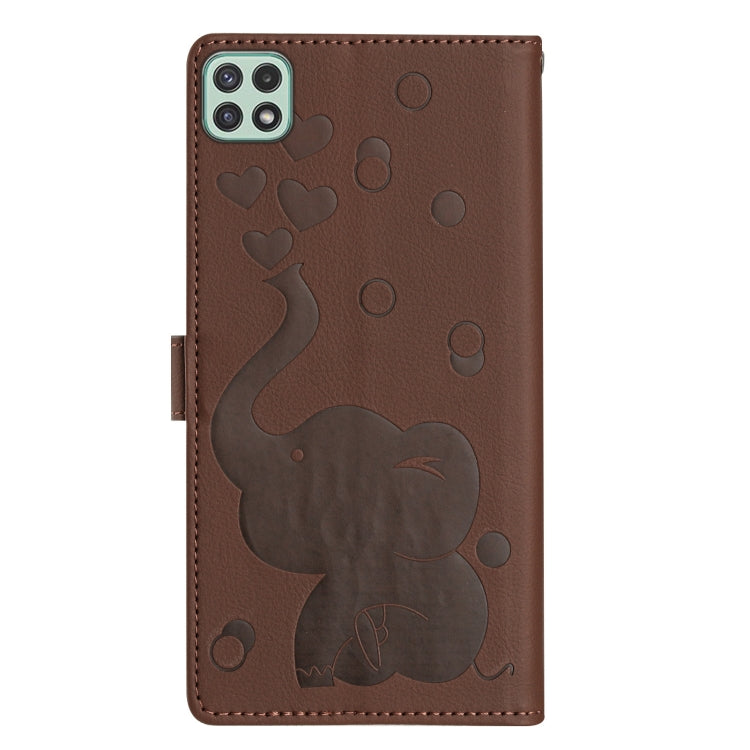 For Samsung Galaxy A22 5G Cartoon Elephant Embossed Leather Phone Case