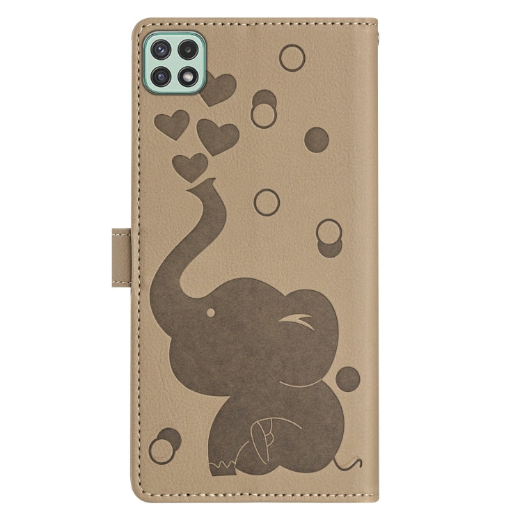 For Samsung Galaxy A22 5G Cartoon Elephant Embossed Leather Phone Case