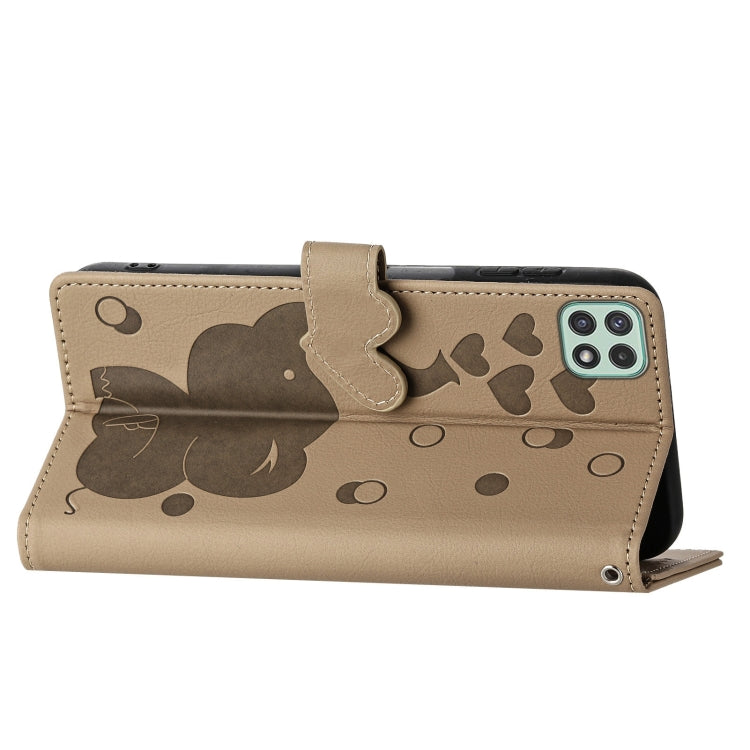 For Samsung Galaxy A22 5G Cartoon Elephant Embossed Leather Phone Case