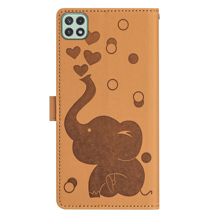 For Samsung Galaxy A22 5G Cartoon Elephant Embossed Leather Phone Case