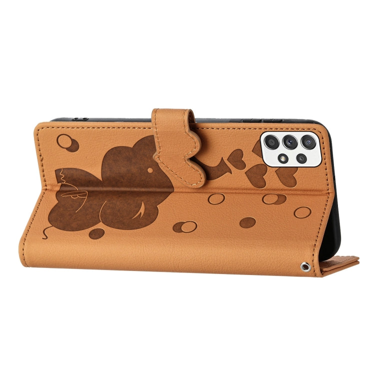 For Samsung Galaxy A52 4G / 5G Cartoon Elephant Embossed Leather Phone Case