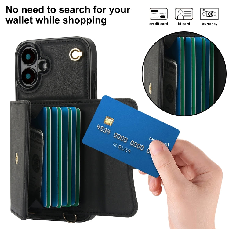 For iPhone 16 Plus RFID Card Slot Phone Case with Long Lanyard