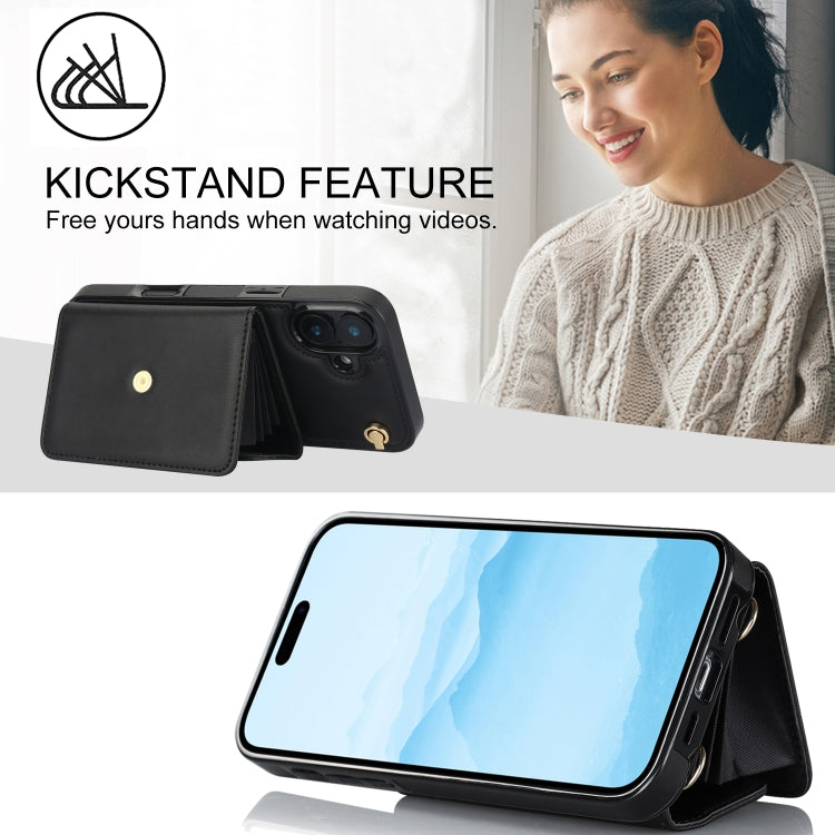 For iPhone 16 Plus RFID Card Slot Phone Case with Long Lanyard