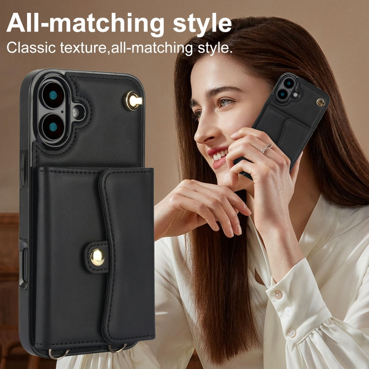 For iPhone 16 Plus RFID Card Slot Phone Case with Long Lanyard