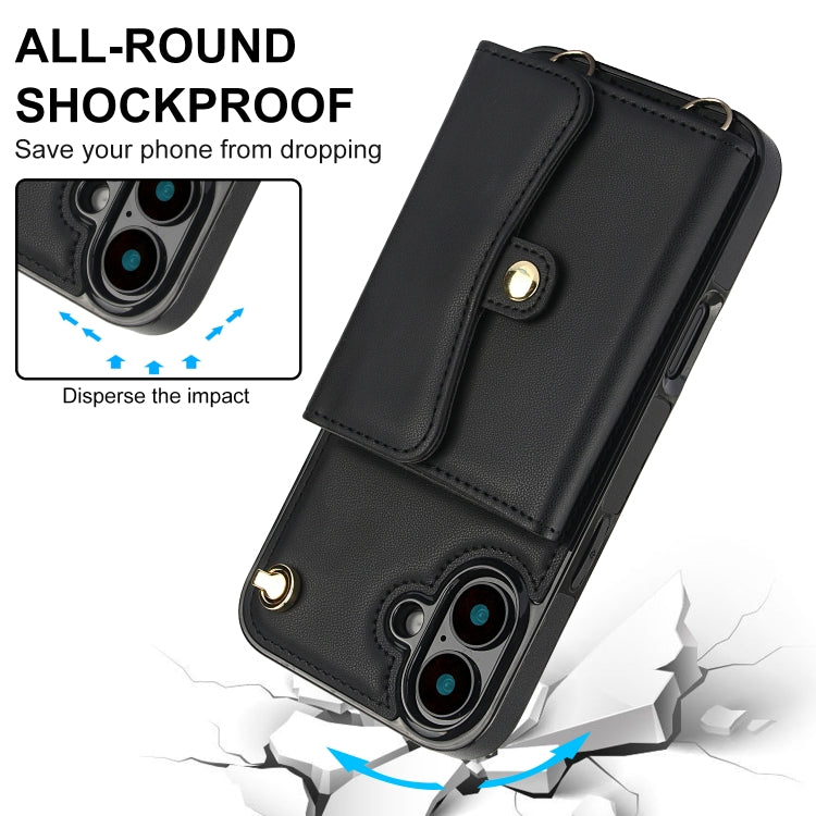 For iPhone 16 Plus RFID Card Slot Phone Case with Long Lanyard