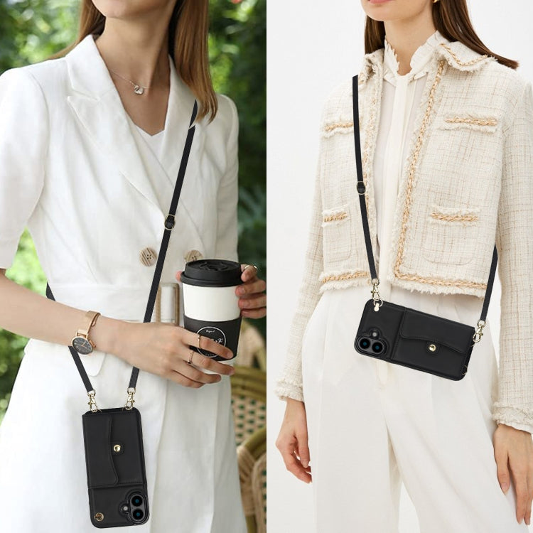 For iPhone 16 Plus RFID Card Slot Phone Case with Long Lanyard