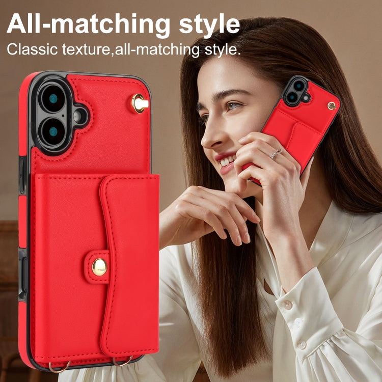 For iPhone 16 Plus RFID Card Slot Phone Case with Long Lanyard